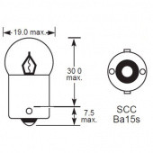 SCC BA15S G19: Single Centre Contact (SCC) BA15S base with 15mm diameter cap and 19mm diameter glass globe (G19) from £0.01 each